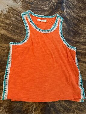We The Free Orange Tank Top with Turquoise & Cream Trim